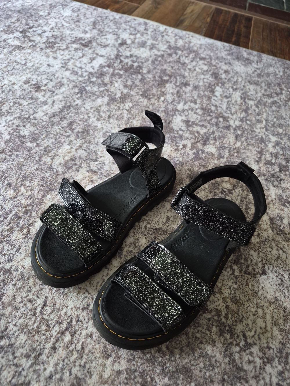 Dr. Martens Kids Black Glitter Strap Sandals